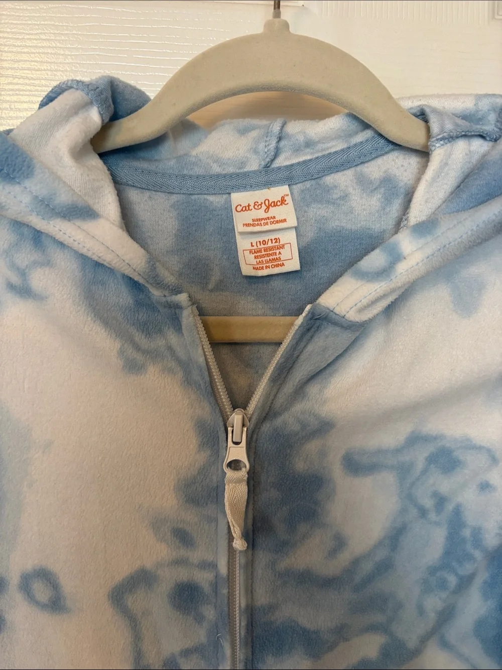 Cat & Jack Light Blue and White Tie-Dye Hooded One-Piece Footie